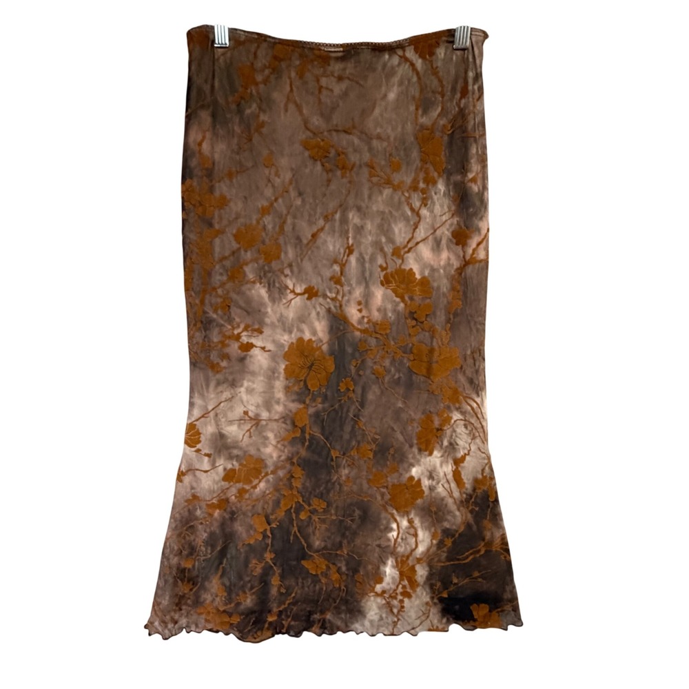 Verdusa Fishtail Mesh Midi Skirt Womens M Brown Floral Lettuce Goth Grunge Indie - Picture 4 of 16